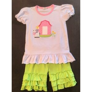 Local Boutique Farm Applique Toddler Girl Matching Short/ Shirt Set Size 4 T